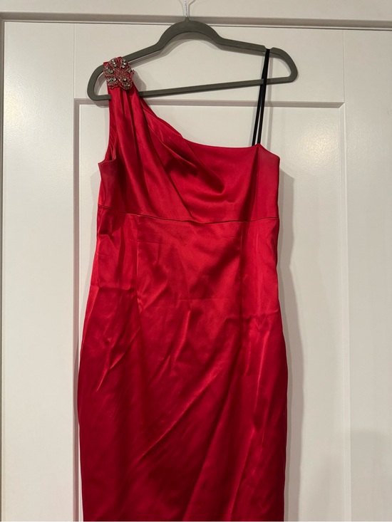 David Meister Dresses & Skirts - David Meister Red One-Shoulder Satin Dress with Jeweled Accent